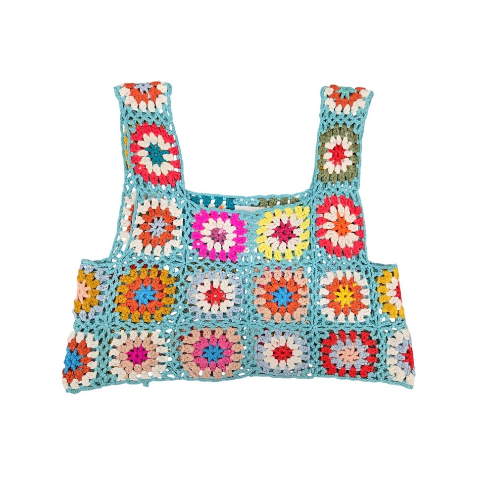 Le Lis Anthropologie Crochet Granny Square Crop Tank Top Multicolor Boho Crop M